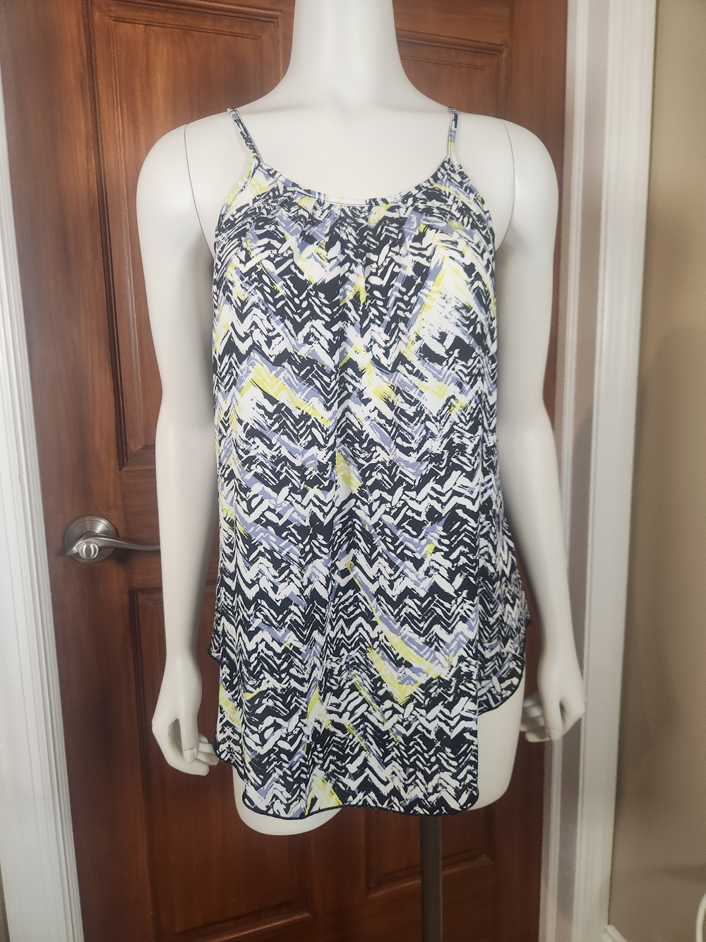 Allison Joy Black, White & Yellow Printed Strap Tank